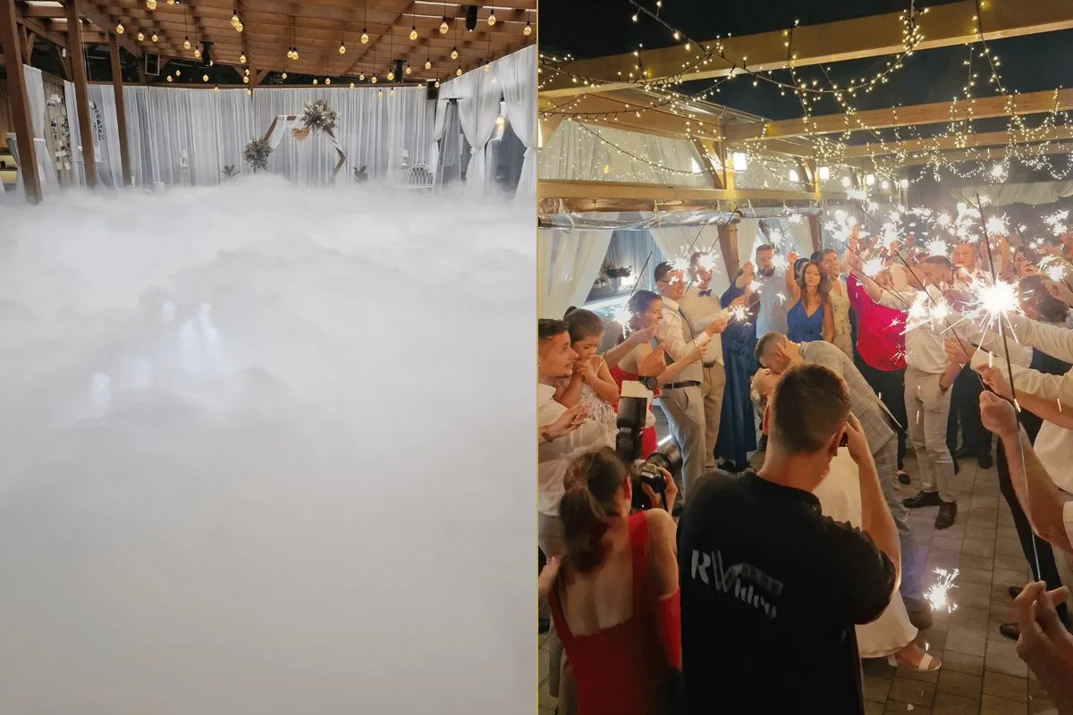 Plazivý dym na parkete a prskavky v rukách hostí